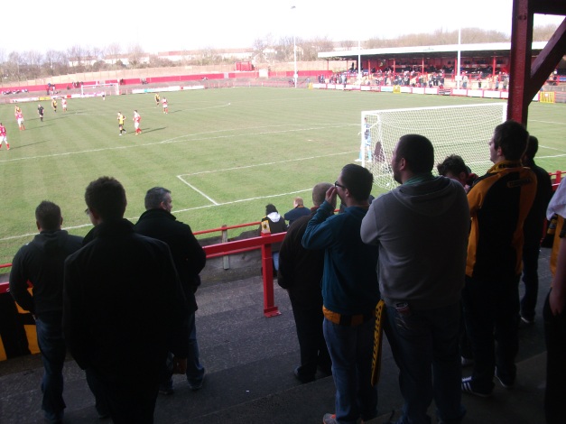 Boston fans at the Southern End, Workington. About 60 or 70 of us. You can see the new main stand to the right