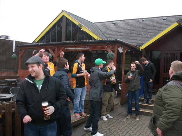 Boston fans gather before the game at Solhull. Good day out